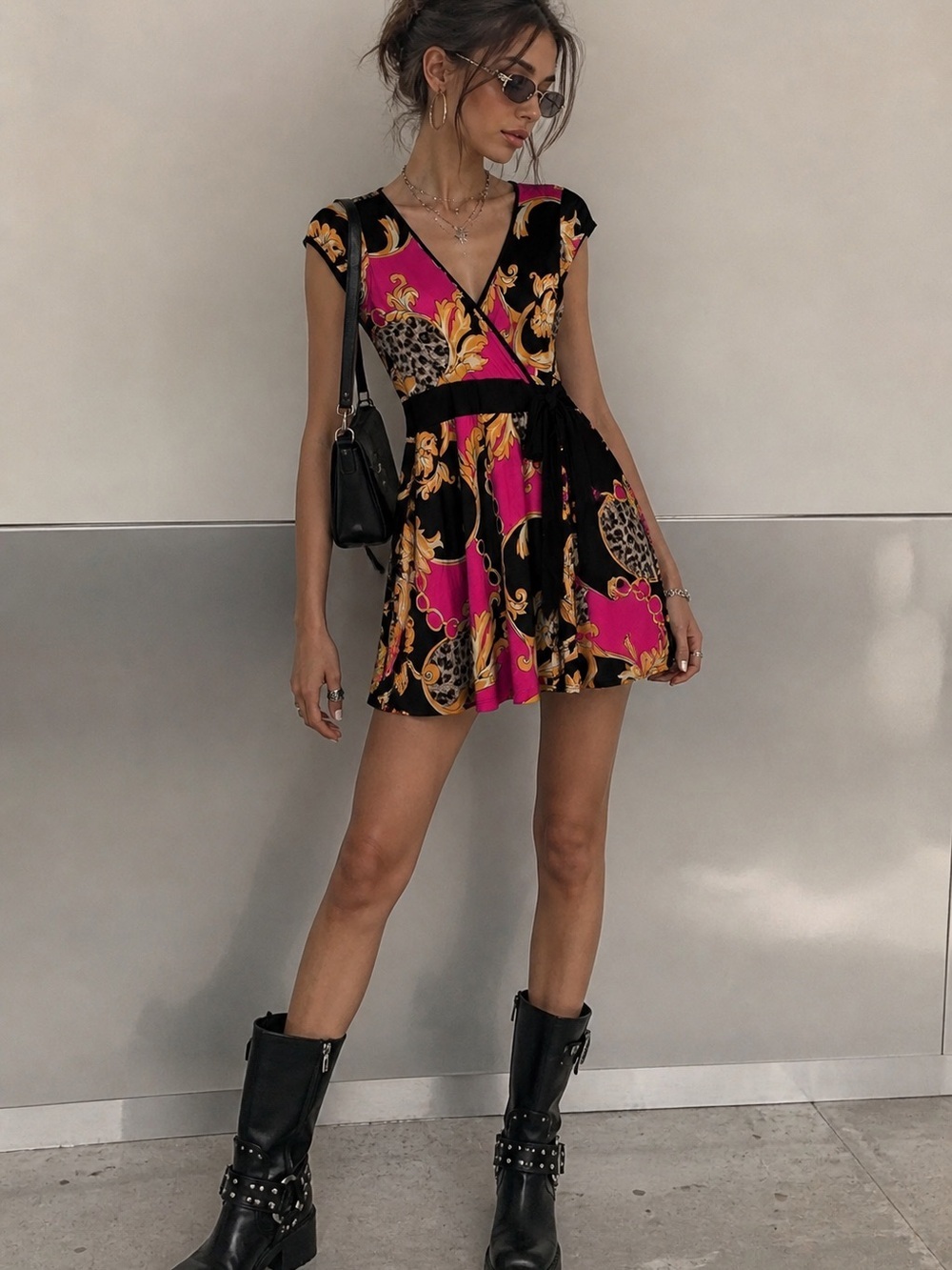 ✨ Colori Y2K Wrap Style Dress Pink Black – Size XS/S